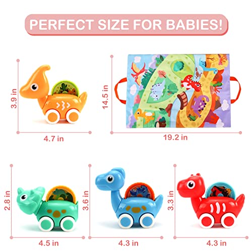 Xmasmate Dinosaur Car Toys for 1 Year Old Boy Gifts Pull-Back Vehicle Baby Toys with Play Mat Storage Bag for Toddlers Aged 1 2 3 Year Old Gift by Xmasmate