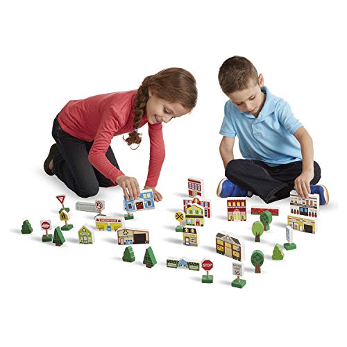 Melissa & Doug Emergency Vehicle Carrier & Wooden Town Play Set from 