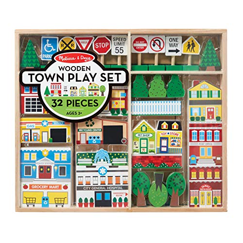 Melissa & Doug Emergency Vehicle Carrier & Wooden Town Play Set from 