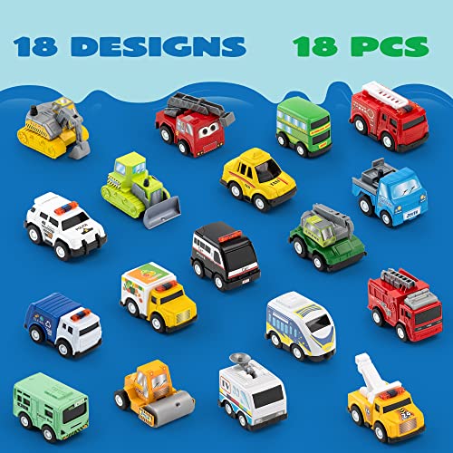 JOYIN 18 Piece Pull Back City Cars and Trucks Toy Vehicles Set Model Car, Friction Powered Die-Cast Cars for Toddlers, Boys, and Girlsâ Educational Play from JOYIN,INC