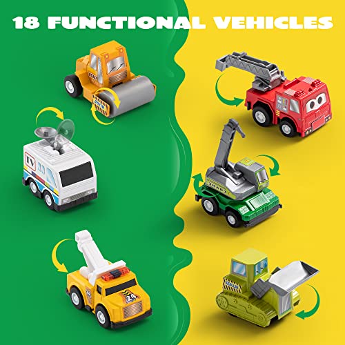 JOYIN 18 Piece Pull Back City Cars and Trucks Toy Vehicles Set Model Car, Friction Powered Die-Cast Cars for Toddlers, Boys, and Girlsâ Educational Play from JOYIN,INC