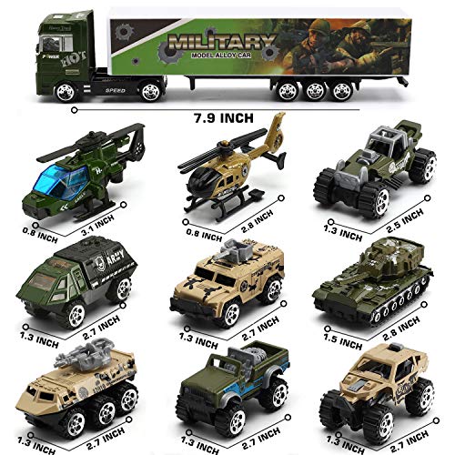 26 Pcs Military Truck with Soldier Men Set(2 in 1), Mini Die-cast Battle Car in Carrier Truck, Army Toy Double Side Transport Vehicle for Kid Child Girl Boy Play Birthday Party Favors by Byonebye