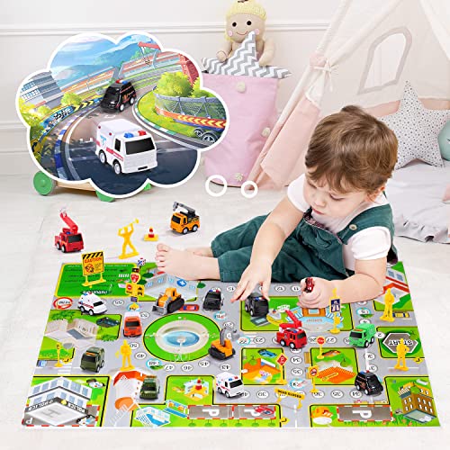 Vehicles Toys Set Pull Back Cars with 2 Play Mats, Die Cast Toy Cars,15 Toy Cars Include Construction Vehicles, fire Vehicles, etc.10 Road Signs 4 Dolls,Car Toys for Toddlers 3+ Years Old from Zhangzhou Shancheng Trading Co.,Ltd