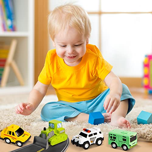 JOYIN 18 Piece Pull Back City Cars and Trucks Toy Vehicles Set Model Car, Friction Powered Die-Cast Cars for Toddlers, Boys, and Girlsâ Educational Play from JOYIN,INC