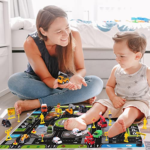 Vehicles Toys Set Pull Back Cars with 2 Play Mats, Die Cast Toy Cars,15 Toy Cars Include Construction Vehicles, fire Vehicles, etc.10 Road Signs 4 Dolls,Car Toys for Toddlers 3+ Years Old from Zhangzhou Shancheng Trading Co.,Ltd