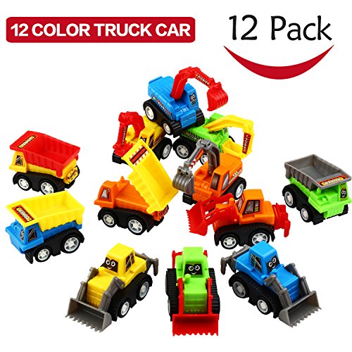 Pull Back Car, 12 Pcs Mini Truck Toy Kit Set, Play Construction Engineering Vehicle Educational Preschool for Children Boys Party Favors, Kids Birthday Game Gift Playset Classroom Reward by KarberDark