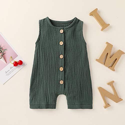 Infant Newborn Baby Boys Girls Cotton Linen Romper Summer Jumpsuit Sleeveless Overalls Clothing Set (Green, 0-3 Months) from 