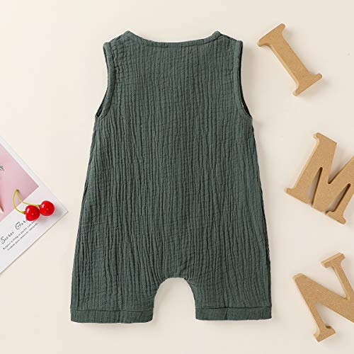 Infant Newborn Baby Boys Girls Cotton Linen Romper Summer Jumpsuit Sleeveless Overalls Clothing Set (Green, 0-3 Months) from 