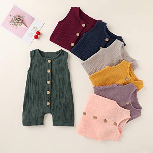 Infant Newborn Baby Boys Girls Cotton Linen Romper Summer Jumpsuit Sleeveless Overalls Clothing Set (Green, 0-3 Months) from 