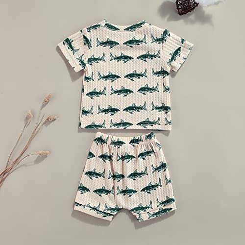 Newborn Baby Boys Summer Cute Clothes Sets 2pcs 0-18M Animal Printed Short Sleeve Pullover T Shirts Tops Shorts (Beige , 12-18 Months ) from MA&BABY