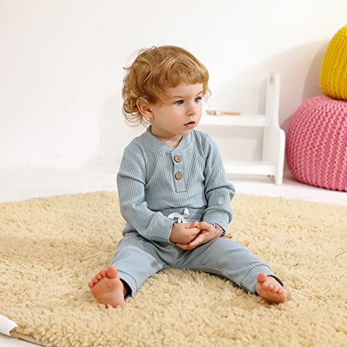 Newborn Baby Boy Girl Clothes Long Sleeve Button Romper Drawstring Pants Outfits Unisex Baby Clothes Fall by 
