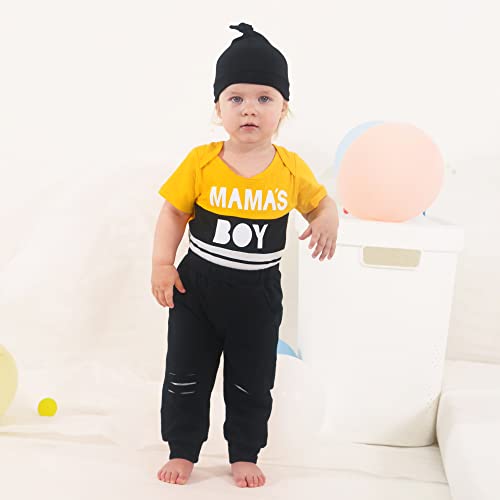 Newborn Baby Boy Outfits Summer Outfits Infant Boy Clothes Cute Baby Boy Gift 3PCS Cotton Short Sleeve Yellow Romper Ripped Pants Clothing Sets Baby Boy Clothes 3-6 Months by 