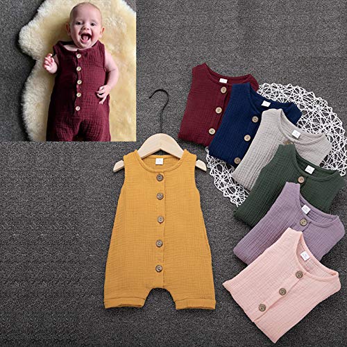 Infant Newborn Baby Boys Girls Cotton Linen Romper Summer Jumpsuit Sleeveless Overalls Clothing Set (Green, 0-3 Months) from 