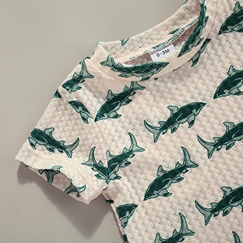 Newborn Baby Boys Summer Cute Clothes Sets 2pcs 0-18M Animal Printed Short Sleeve Pullover T Shirts Tops Shorts (Beige , 12-18 Months ) from MA&BABY