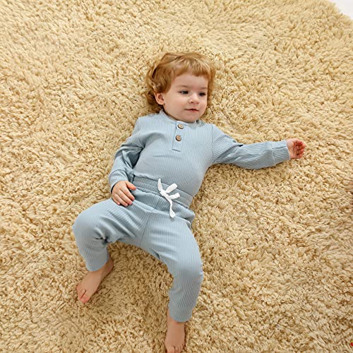 Newborn Baby Boy Girl Clothes Long Sleeve Button Romper Drawstring Pants Outfits Unisex Baby Clothes Fall by 