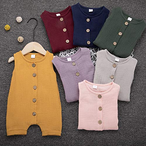 Infant Newborn Baby Boys Girls Cotton Linen Romper Summer Jumpsuit Sleeveless Overalls Clothing Set (Green, 0-3 Months) from 