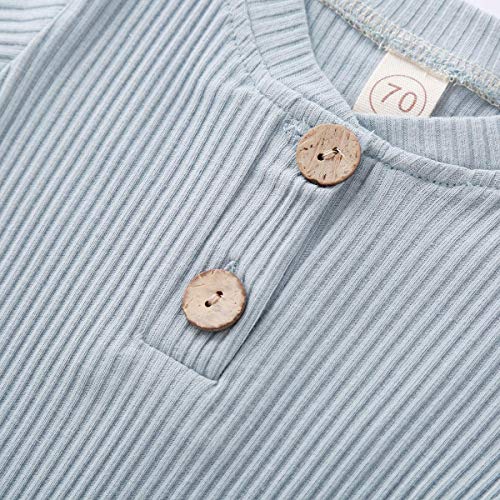 Newborn Baby Boy Girl Clothes Long Sleeve Button Romper Drawstring Pants Outfits Unisex Baby Clothes Fall by 