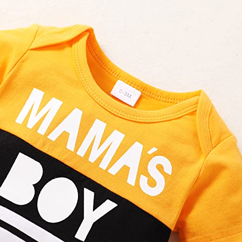 Newborn Baby Boy Outfits Summer Outfits Infant Boy Clothes Cute Baby Boy Gift 3PCS Cotton Short Sleeve Yellow Romper Ripped Pants Clothing Sets Baby Boy Clothes 3-6 Months by 