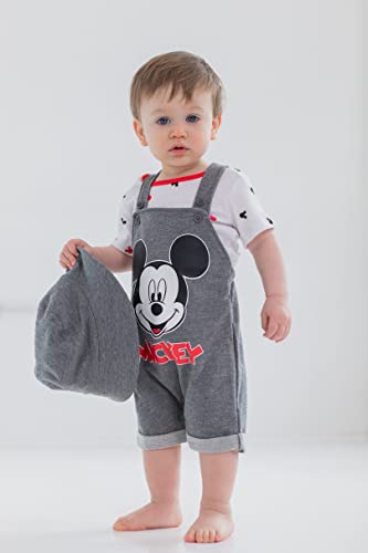 Disney Mickey Mouse Baby Boys French Terry Shortalls T-Shirt Hat Set Grey 3-6 Months by Bentex Group, Inc.