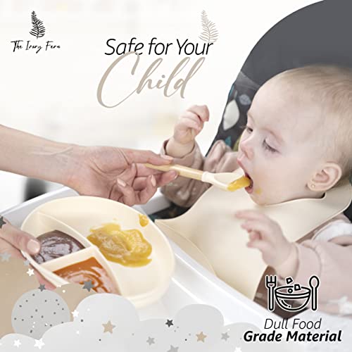 The Ivory Fern Silicone Baby Feeding Set, Baby Plates and Bowls Set, Bib, Convertible Drinking, Snack Cups with Straw, Portable Baby Feeding Supplies by 