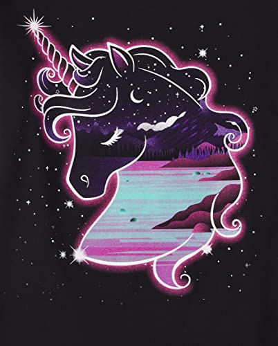 The Children's Place Girls' Short Sleeve Graphic T-Shirt, Black Unicorn, Medium by The Children's Place