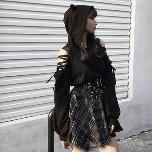 Aniywn Teen Girls Hoodies Cute Cat Ear Crop Top Gothic Hooded Sweatshirt Women Casual Long Sleeve Pullover Hodies Black from Aniywn
