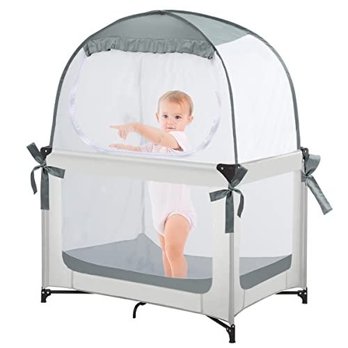 L RUNNZER Baby Pack N Play Tent, Baby Crib Safety Tent to Keep Baby from Climbing Out, Baby Crib Canopy for Pack N Play, Mini Cribs & Playpens, Pop Up Design & See-Through Mesh by L RUNNZER