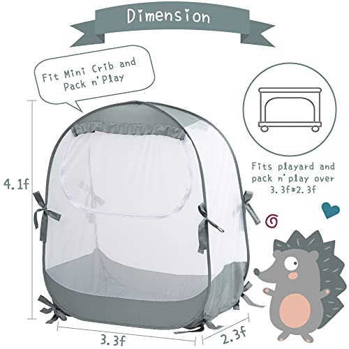L RUNNZER Baby Pack N Play Tent, Baby Crib Safety Tent to Keep Baby from Climbing Out, Baby Crib Canopy for Pack N Play, Mini Cribs & Playpens, Pop Up Design & See-Through Mesh by L RUNNZER
