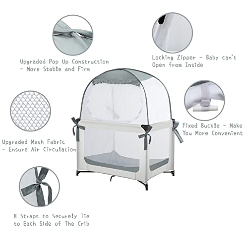 L RUNNZER Baby Pack N Play Tent, Baby Crib Safety Tent to Keep Baby from Climbing Out, Baby Crib Canopy for Pack N Play, Mini Cribs & Playpens, Pop Up Design & See-Through Mesh by L RUNNZER