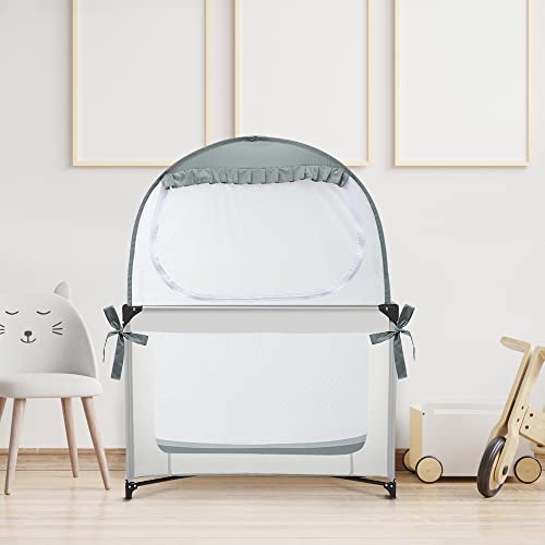 L RUNNZER Baby Pack N Play Tent, Baby Crib Safety Tent to Keep Baby from Climbing Out, Baby Crib Canopy for Pack N Play, Mini Cribs & Playpens, Pop Up Design & See-Through Mesh by L RUNNZER