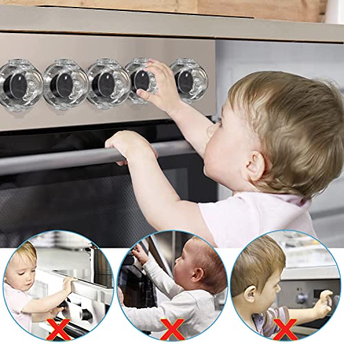 Stove Knob Covers for Child Safety - Baby Proofing Gas Stove Knob Covers Pack 5 +1, Oven Knob Cover Baby Safey Products Kit Childproof, Ranges Stove Knobs Guards Handle Protector for Kids - Clear by SHYCOOL FACTORY