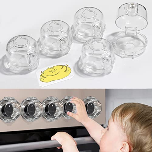 Stove Knob Covers for Child Safety - Baby Proofing Gas Stove Knob Covers Pack 5 +1, Oven Knob Cover Baby Safey Products Kit Childproof, Ranges Stove Knobs Guards Handle Protector for Kids - Clear by SHYCOOL FACTORY