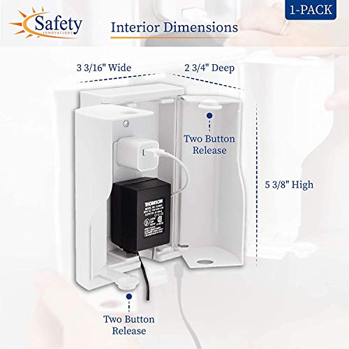 Safety Innovations Twin Door Baby Safety Outlet Cover Box for Babyproofing Outlets - More Interior Space for Extra Large Electrical Plugs and Adapters - Easy to Install - Easy to Use, (1-Pack) from Safe Beginnings