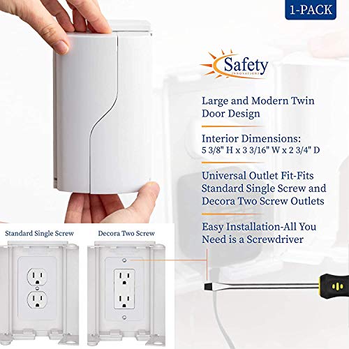 Safety Innovations Twin Door Baby Safety Outlet Cover Box for Babyproofing Outlets - More Interior Space for Extra Large Electrical Plugs and Adapters - Easy to Install - Easy to Use, (1-Pack) from Safe Beginnings