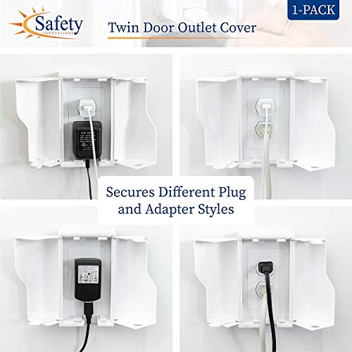 Safety Innovations Twin Door Baby Safety Outlet Cover Box for Babyproofing Outlets - More Interior Space for Extra Large Electrical Plugs and Adapters - Easy to Install - Easy to Use, (1-Pack) from Safe Beginnings