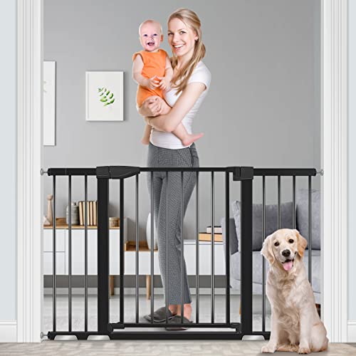 Baby Gate for Doorways and Stairs, RONBEI 51.5" Auto Close Safety Baby Gate for Kids and Pets, Extra Wide Child Gate Dog Gates for The House, Heavy Duty Metal Walk Through Door (Black) from RONBEI