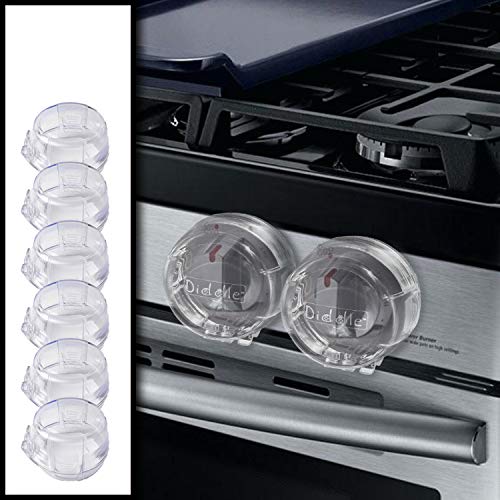6 Pack Clear Stove Knob Safety Covers - Protect Little Kids with A Child Proof Lock for Oven/Stove Top/Gas Range - Baby/Toddler Kitchen Safety Guard - Check Dimensions from Diddle