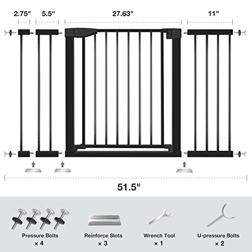 Baby Gate for Doorways and Stairs, RONBEI 51.5" Auto Close Safety Baby Gate for Kids and Pets, Extra Wide Child Gate Dog Gates for The House, Heavy Duty Metal Walk Through Door (Black) from RONBEI
