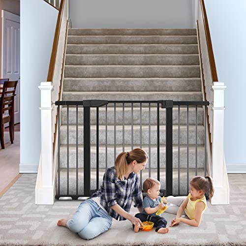 Baby Gate for Doorways and Stairs, RONBEI 51.5" Auto Close Safety Baby Gate for Kids and Pets, Extra Wide Child Gate Dog Gates for The House, Heavy Duty Metal Walk Through Door (Black) from RONBEI