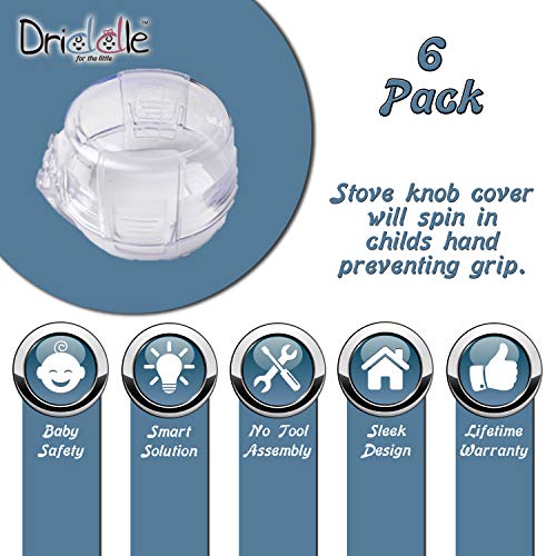 6 Pack Clear Stove Knob Safety Covers - Protect Little Kids with A Child Proof Lock for Oven/Stove Top/Gas Range - Baby/Toddler Kitchen Safety Guard - Check Dimensions from Diddle
