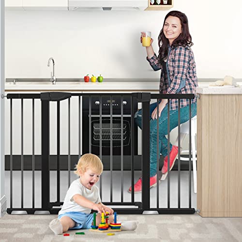 Baby Gate for Doorways and Stairs, RONBEI 51.5" Auto Close Safety Baby Gate for Kids and Pets, Extra Wide Child Gate Dog Gates for The House, Heavy Duty Metal Walk Through Door (Black) from RONBEI