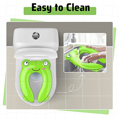 Portable Potty Seat for Toddler Travel - Foldable Non-Slip Potty Training Toilet Seat Cover for Boys Girls, Baby Kids with Drawstring Bag (Green Frog) from Maliton