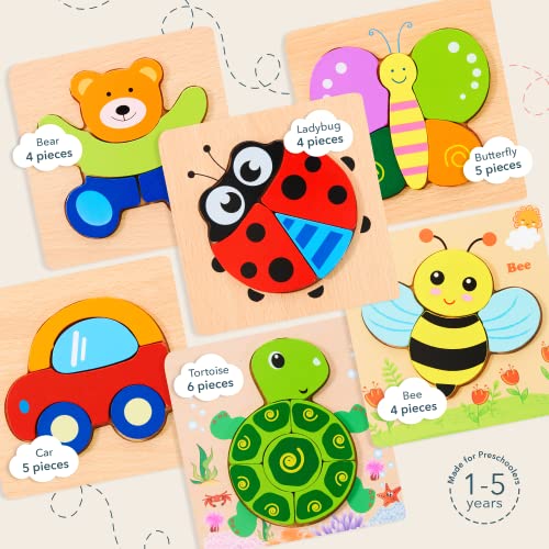 MAGIFIRE Wooden Toddler Puzzles Gifts Toys for 1 2 3 Year Old Boys Girls Baby Infant Kid Learning Educational 6 Animal Shape Jigsaw Eco Friendly Child Kid Montessori Stem Travel Toy from MAGIFIRE