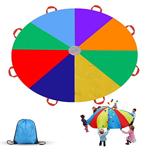 Gimilife 9ft Parachute for Kids, Play Parachute 8 Handles,Multicolored Parachute Toy Indoor,Outdoor Kids Parachute Cooperative Games for Girl Boy Toddlers Birthday Gift(L) by Gimilife