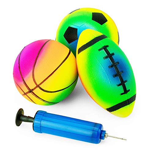 Boley Rainbow Sports Balls & Air Pump - 3 Pk Small Toddler & Kids Balls - Indoor Outdoor Ball Set for Kids Ages 3+ by Boley