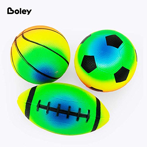 Boley Rainbow Sports Balls & Air Pump - 3 Pk Small Toddler & Kids Balls - Indoor Outdoor Ball Set for Kids Ages 3+ by Boley