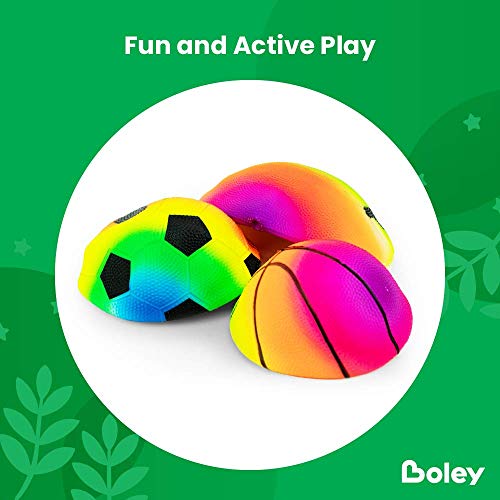 Boley Rainbow Sports Balls & Air Pump - 3 Pk Small Toddler & Kids Balls - Indoor Outdoor Ball Set for Kids Ages 3+ by Boley
