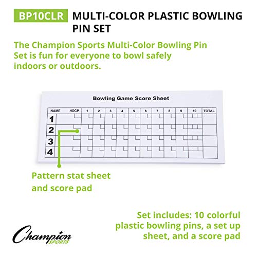 Champion Sports Multi-Color Plastic Bowling Pins: Set for Training & Kids Games by Champion Sports