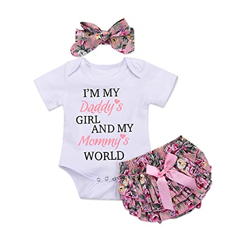 Honykids 3PCS Newborn Baby Girl Romper Jumpsuit Bodysuit +Pants Shorts+Headband Outfit Set from Honykids