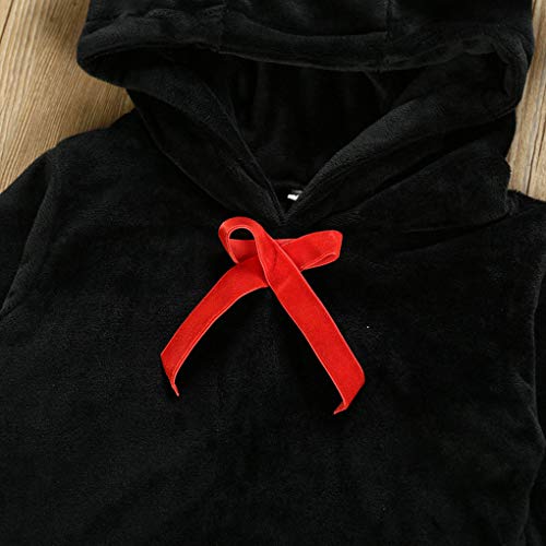 Girls Clothes Set Candy Color Velvet Bow Hooded Long Sleeve + Pant (Black, 3-4T) from CD